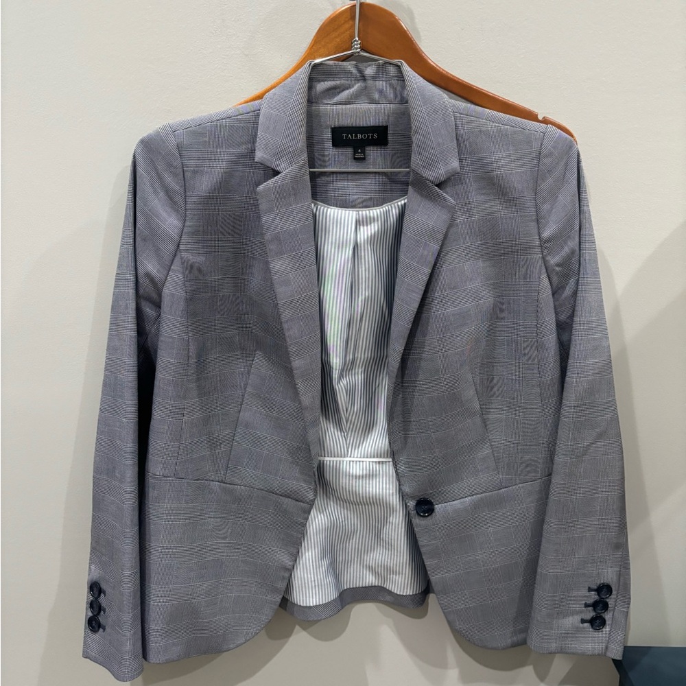 Talbots Navy and White Checkered Blazer